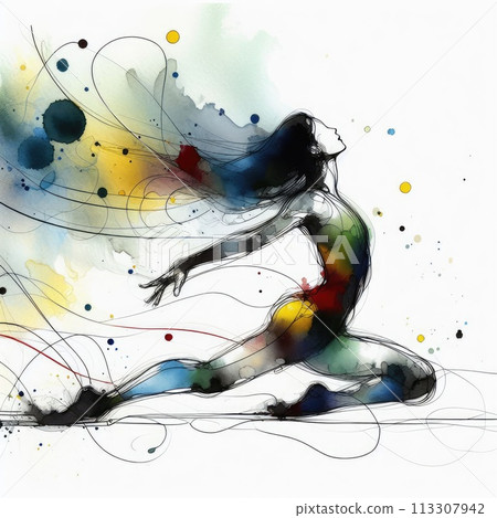Athletics in watercolor paint illustration with Generative AI. 113307942
