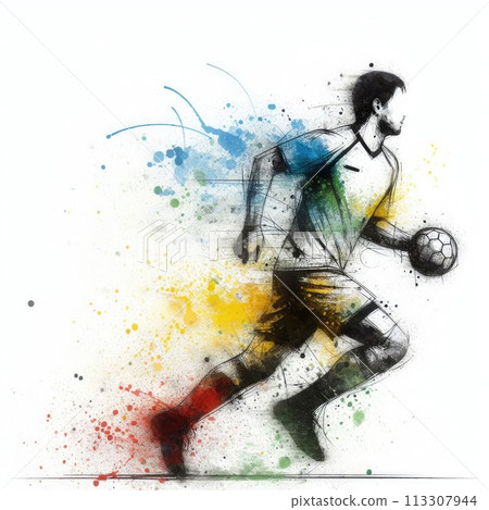 Handball player in watercolor paint illustration with Generative AI. 113307944