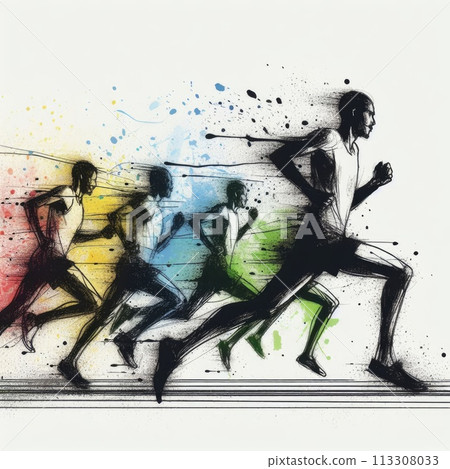 Athletics in watercolor paint illustration with Generative AI. 113308033