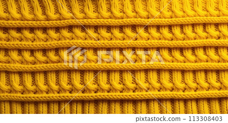 Knitted yellow fabric. Knitted wool, knitted texture. Generative AI 113308403