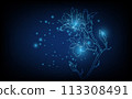Banner with blue growing flowers. Low poly style design. minimalist flowers for decoration, digital business concept, futuristic digital innovation background vector illustration. 113308491