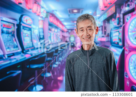Senior man at a pachinko parlor 113308601