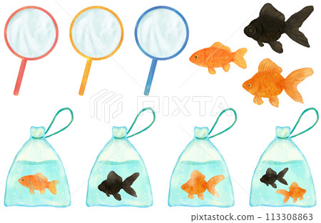 Goldfish scooping illustration set 113308863
