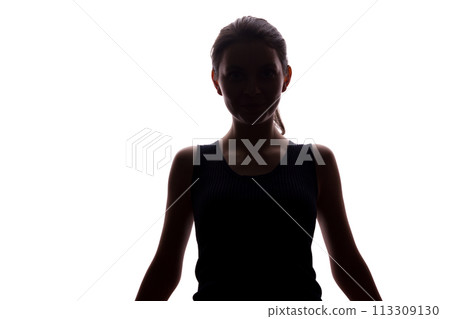 Young woman looking with hope and request - silhouette Young woman looking with hope and request - silhouette 113309130