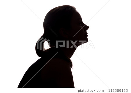 Young woman looking up - horizontal silhouette Young woman looking up - horizontal silhouette 113309133