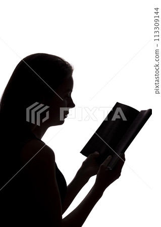 Silhouette of a girl with a book Silhouette of a girl with a book 113309144
