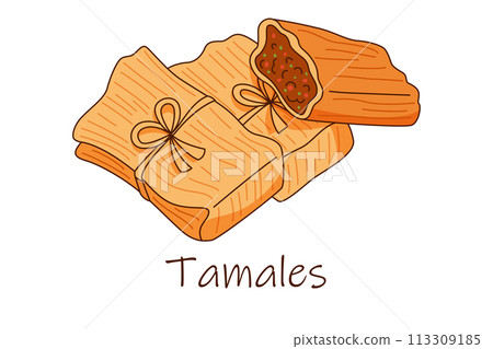 Vector illustration of Mexican cuisine Tamales pastry with meat 113309185