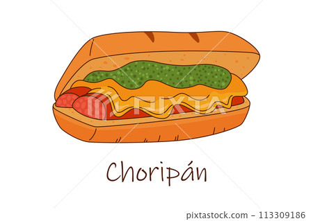 Vector illustration of Mexican cuisine Choripan, argentinian hot dog Vector illustration of Mexican cuisine Choripan, argentinian hot dog 113309186