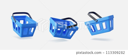 Set of 3d blue realistic shopping cart Set of 3d blue realistic shopping cart 113309282