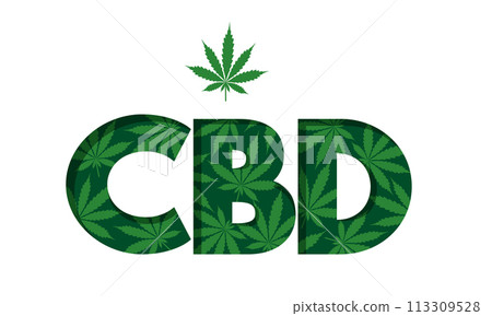 CBD abbreviation of Cannabidiol, letters created from cannabis leaves. Medical use component constituent of cannabis plant. Good for label design, brochure and teaching aids CBD abbreviation of Cannabidiol, letters created from cannabis leaves. Medical use component constituent of cannabis plant. Good for label design, brochure and teaching aids 113309528