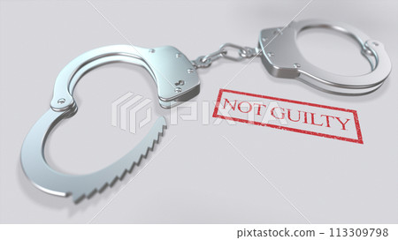 Not Guilty Word and Handcuffs 3D Illustration 113309798