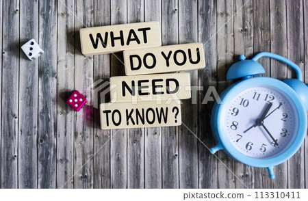 Wooden blocks with the inscription What you need to know on a vintage background with a clock. 113310411