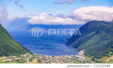 Mountains fjord landscape, Norway 113310504