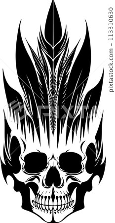 simple black graphic drawing of a human skull, logo, tattoo 113310630