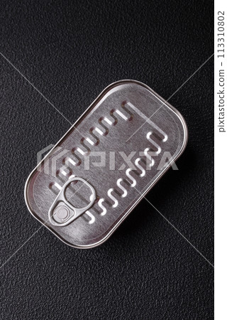 Rectangular can of fish in oil with salt and spices Rectangular can of fish in oil with salt and spices 113310802