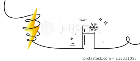 Single chamber refrigerator line icon. Continuous one line with curl. Fridge sign. Freezer storage symbol. Refrigerator single outline ribbon. Loop curve with energy. Vector 113311055