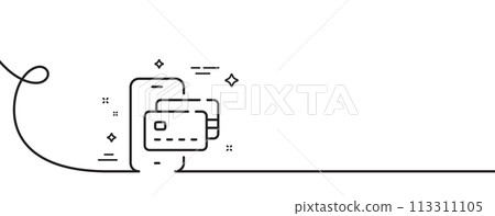Phone pay line icon. Continuous one line with curl. Credit card sign. Non-cash money symbol. Phone pay single outline ribbon. Loop curve pattern. Vector 113311105