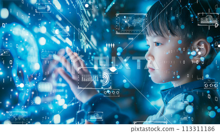 The future of education for young students through interactive learning. Concept of digital native generation. 113311186