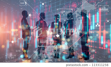 全球團隊討論使用 AI 數據的場景。數位經理的形象。 全球團隊討論使用 AI 數據的場景。數位經理的形象。 113311238