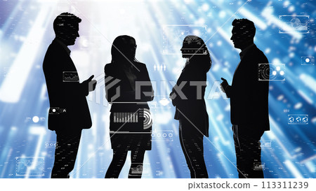 全球團隊討論使用 AI 數據的場景。數位經理的形象。 全球團隊討論使用 AI 數據的場景。數位經理的形象。 113311239