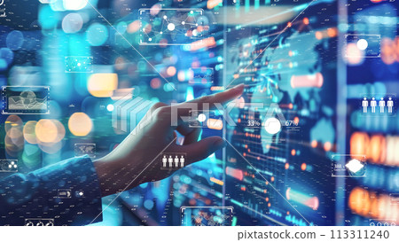 全像數據的數字分析。 5G 和人工智慧概念。 全像數據的數字分析。 5G 和人工智慧概念。 113311240