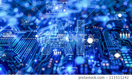 Digital analysis of holographic data. 5G and AI concept. 113311242