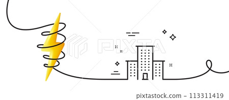 University campus line icon. Continuous one line with curl. Apartments sign. Architecture buildings symbol. University campus single outline ribbon. Loop curve with energy. Vector 113311419
