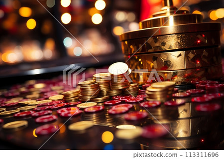 Golden Jackpot Coins Signifying Fortune, Luck and Success in Gambling. Golden Jackpot Coins Signifying Fortune, Luck and Success in Gambling. 113311696