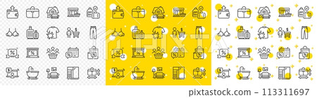 Outline Handbag size, Handbag and Carry-on baggage line icons pack for web with Wallet, Sale bags, Furniture line icon. Buyer, Buyers, Discounts calendar pictogram icon. Online shopping. Vector Outline Handbag size, Handbag and Carry-on baggage line icons pack for web with Wallet, Sale bags, Furniture line icon. Buyer, Buyers, Discounts calendar pictogram icon. Online shopping. Vector 113311697