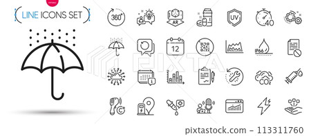 Pack of Wrong file, Recovery tool and Augmented reality line icons. Include Timer, Podcast, Trade chart pictogram icons. Website statistics, Recovery data, Medical drugs signs. Vector Pack of Wrong file, Recovery tool and Augmented reality line icons. Include Timer, Podcast, Trade chart pictogram icons. Website statistics, Recovery data, Medical drugs signs. Vector 113311760