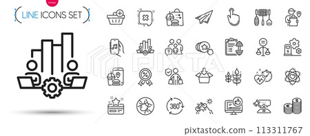 Pack of Family questions, Cardio training and Food delivery line icons. Include Hold heart, Paper plane, Bed bugs pictogram icons. Discount medal, Atom, Loyalty card signs. Judge hammer. Vector 113311767