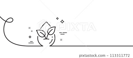 Organic product line icon. Continuous one line with curl. No artificial colors sign. Natural flavors symbol. Organic product single outline ribbon. Loop curve pattern. Vector Organic product line icon. Continuous one line with curl. No artificial colors sign. Natural flavors symbol. Organic product single outline ribbon. Loop curve pattern. Vector 113311772