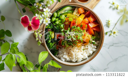 Healthy packed lunches filled with fresh fruits and vegetables, colorful and balanced meals Healthy packed lunches filled with fresh fruits and vegetables, colorful and balanced meals 113311822