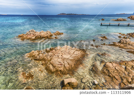 View over the scenic Spiaggia del Principe, Sardinia, Italy 113311906