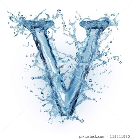 Alphabet, letter V. Splash of water takes the shape of the letter V 113311920