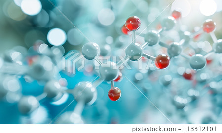 各種藥物膠囊的特寫，醫學概念。複雜的分子鍵，生物醫學主題 113312101