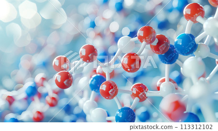 各種藥物膠囊的特寫，醫學概念。複雜的分子鍵，生物醫學主題 113312102