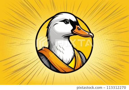 Artistic representation of a goose head encircled by a bold emblem Artistic representation of a goose head encircled by a bold emblem 113312270