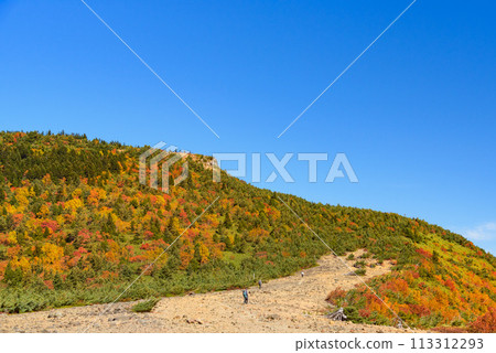 Fukushima Prefecture: A spectacular view of Mt. Issaikyo in the middle of the autumn foliage season 113312293