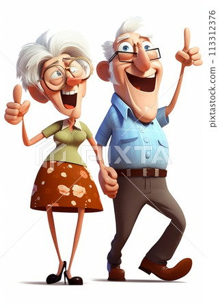 Cute Happy Elderly Cartoon Couple Giving Thumbs Up Cute Happy Elderly Cartoon Couple Giving Thumbs Up 113312376