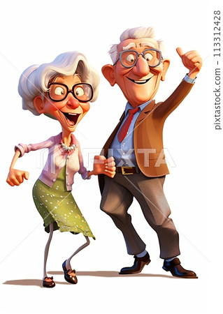 Elderly man and woman in stylish clothes enjoying a dance 113312428