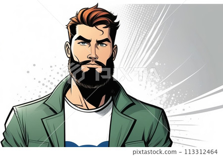 A trendy man with a beard and modern hairstyle. 113312464