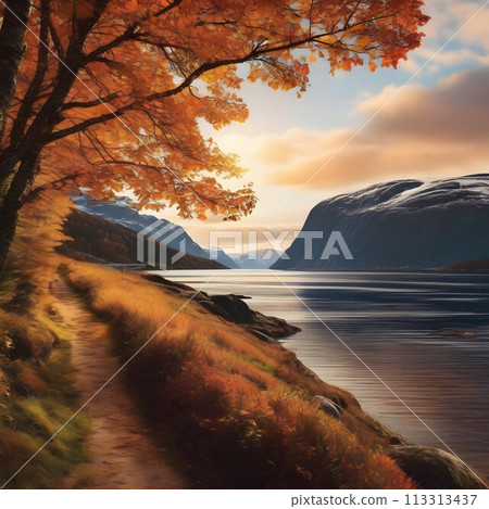 Beautiful scenery in the autumn season. AI-Generated. 113313437