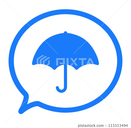 簡單的藍色傘標記和語音氣泡 113313494