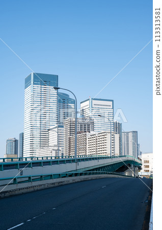Cityscape with roads and skyscrapers 113313581