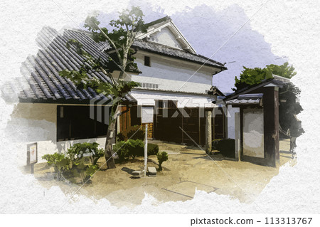 水彩風格鴨方町屋公園 岡山縣淺口市 113313767