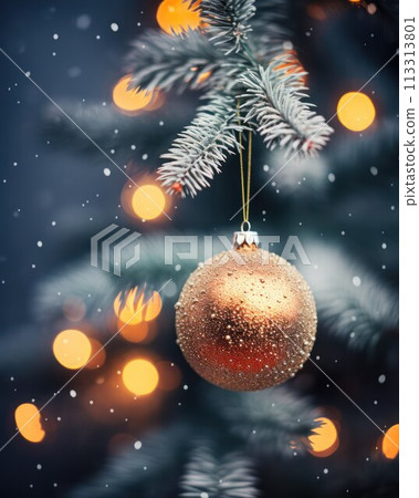 Christmas tree with decoration on bokeh background. Christmas and New Year concept. 113313801