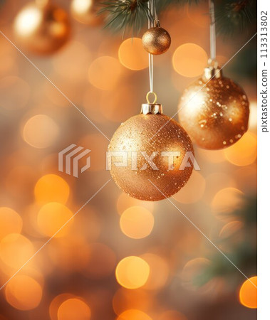 Christmas tree with decoration on bokeh background. Christmas and New Year concept. 113313802