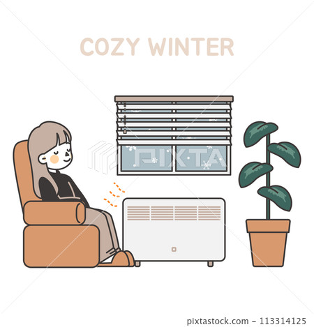 illustration of a woman relaxing in a cozy space 113314125