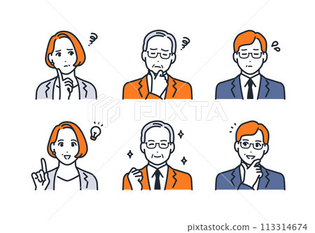 適合經理、總裁和高階主管的簡單臉部表情圖示插圖集材料 113314674